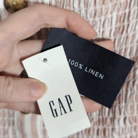 Gap NWT Linen Dress Size XL Pink White Stripe Summer Smocked Buttoned Strappy - Picture 5 of 10